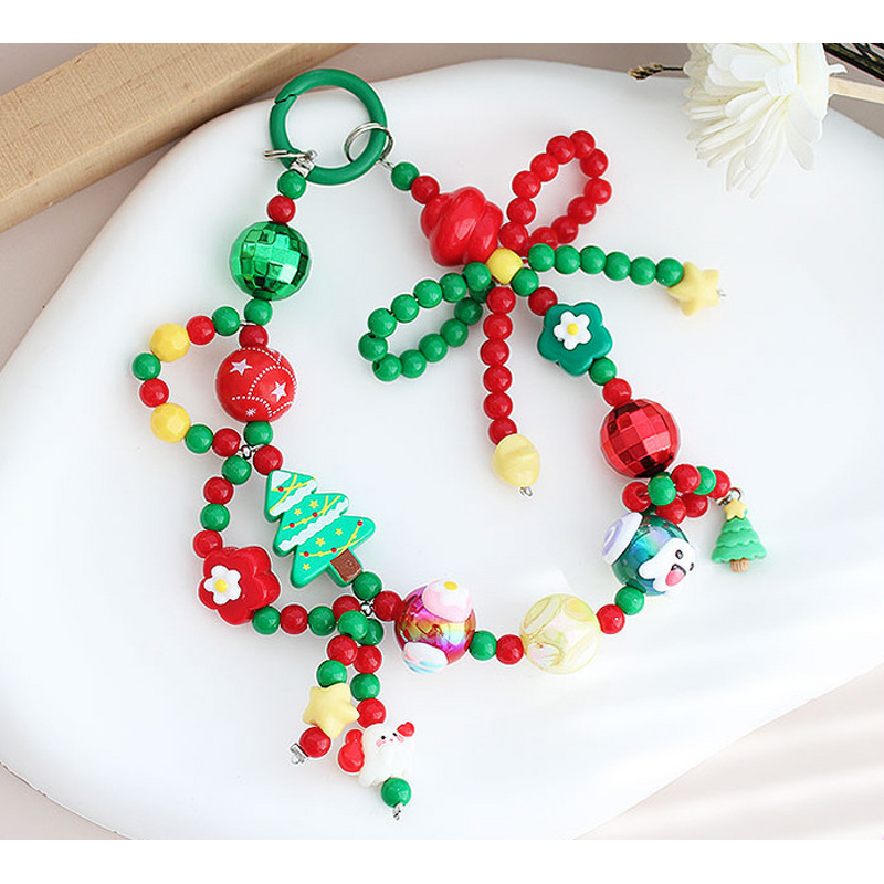 Phone Chain Supplier - Cartoon Rice Bead Bow Christmas Pendant