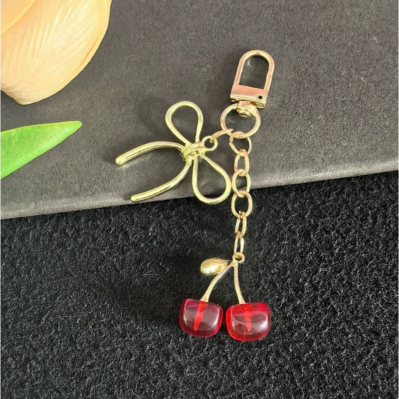 Car Keychain Factory - Cherry Pendant Gold Bow Wallet