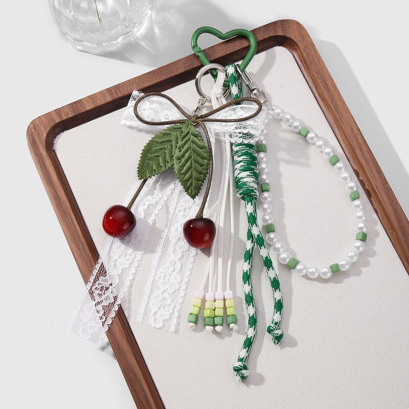 Keychain Manufacturer - Crochet Strawberry Pearl Fruit Leaf Keychain