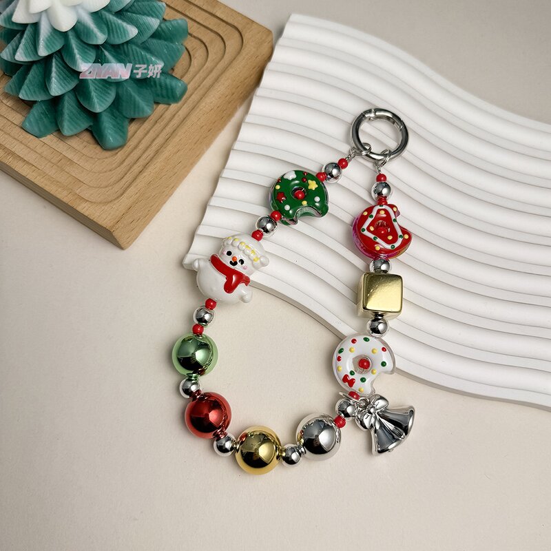 Phone Chain Supplier - Christmas Snowman Bead Donut Bell Lanyard