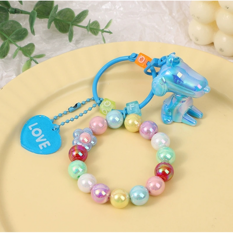 Keychain Supplier - Acrylic Small Dog Keychain Colorful Bead Bag