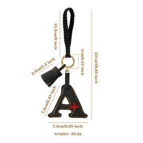 Keychain Factory - Black Leather Letter Keychain Woven Wrist Strap