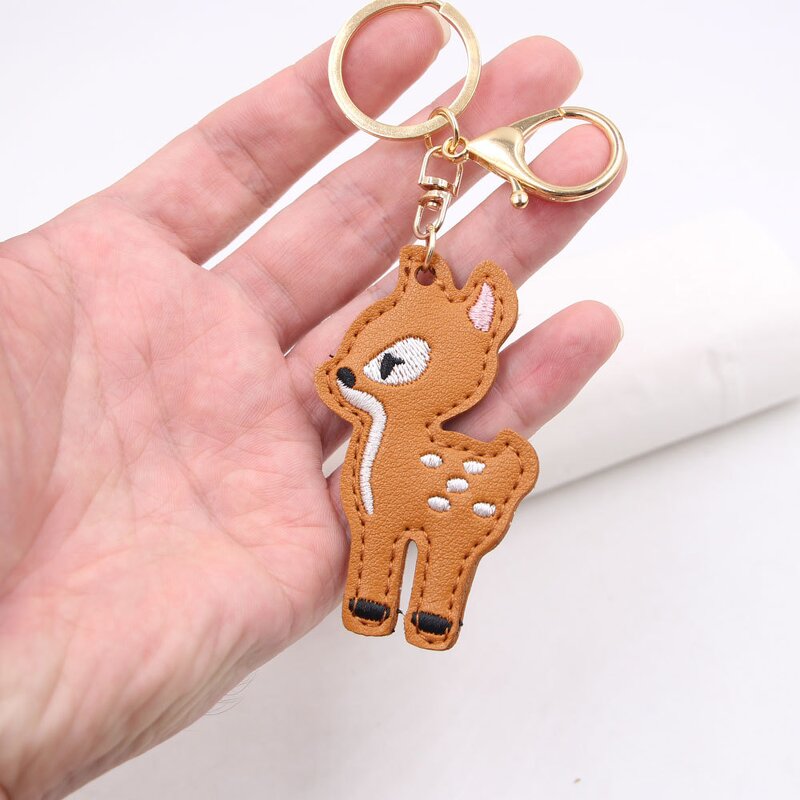 Car Keychain Factory - Double-sided Embroidered Deer Leather Pendant