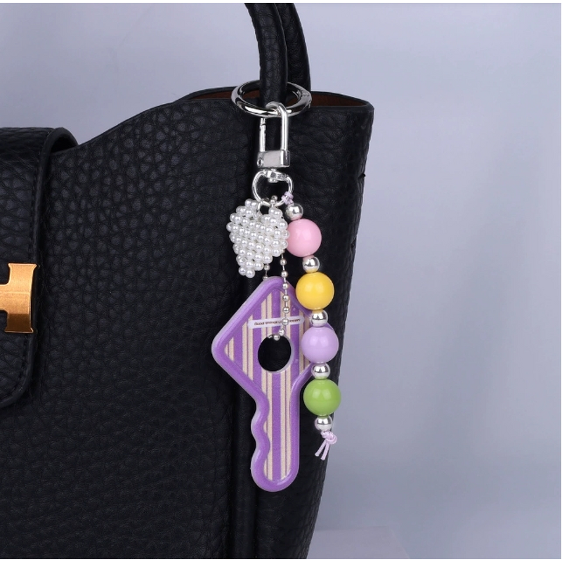 Keychain Factory - Key Shaped Pendant Pearl Heart Bead Creative