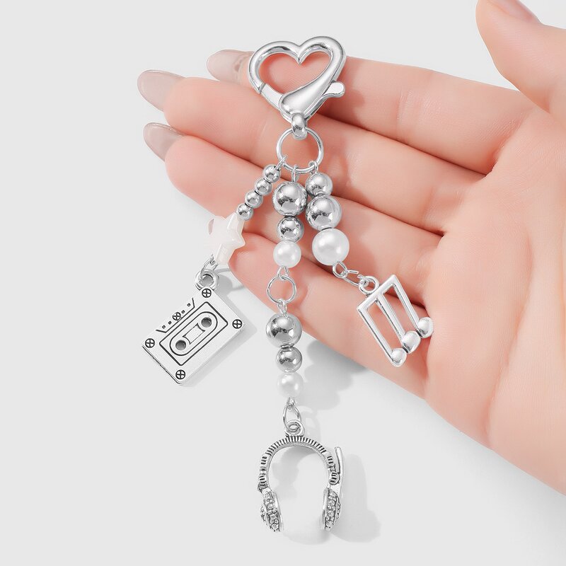 Keychain Factory - Music Festival Pearl Openwork Heart Star Keychain