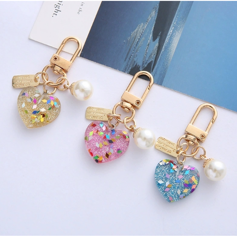 Keychain Supplier - Acrylic Pearl Love Keychain Broken Color Earphone