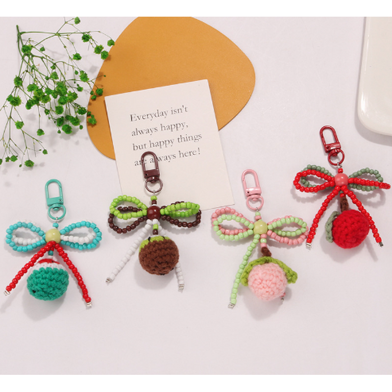 Keychain Factory - Knitted Food Fruit Keychain Rice Bead Bow