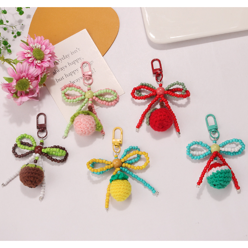Keychain Factory - Knitted Food Fruit Keychain Rice Bead Bow
