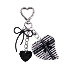 Keychain Manufacturer - Black White Checkered Heart Keychain Bow