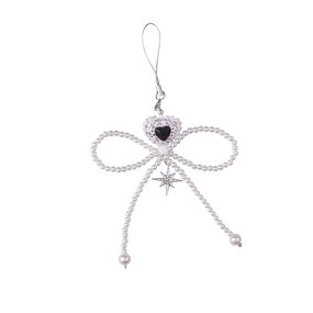 Keychain Supplier - Resin Rhinestone Love Heart Bead Bow Keychain