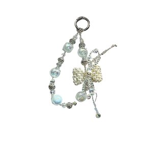 Phone Lanyard Manufacturer - Pearl Lucky Bow Rhinestone Pendant