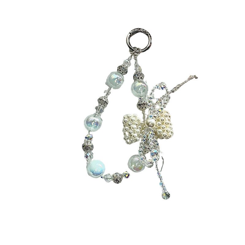 Phone Lanyard Manufacturer - Pearl Lucky Bow Rhinestone Pendant