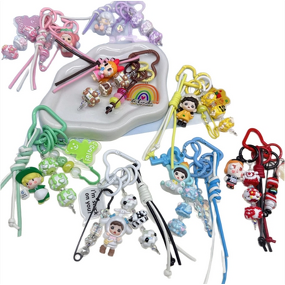 Keychain Supplier - Hand Drawn Doll Leather Rope Pendant Sweet