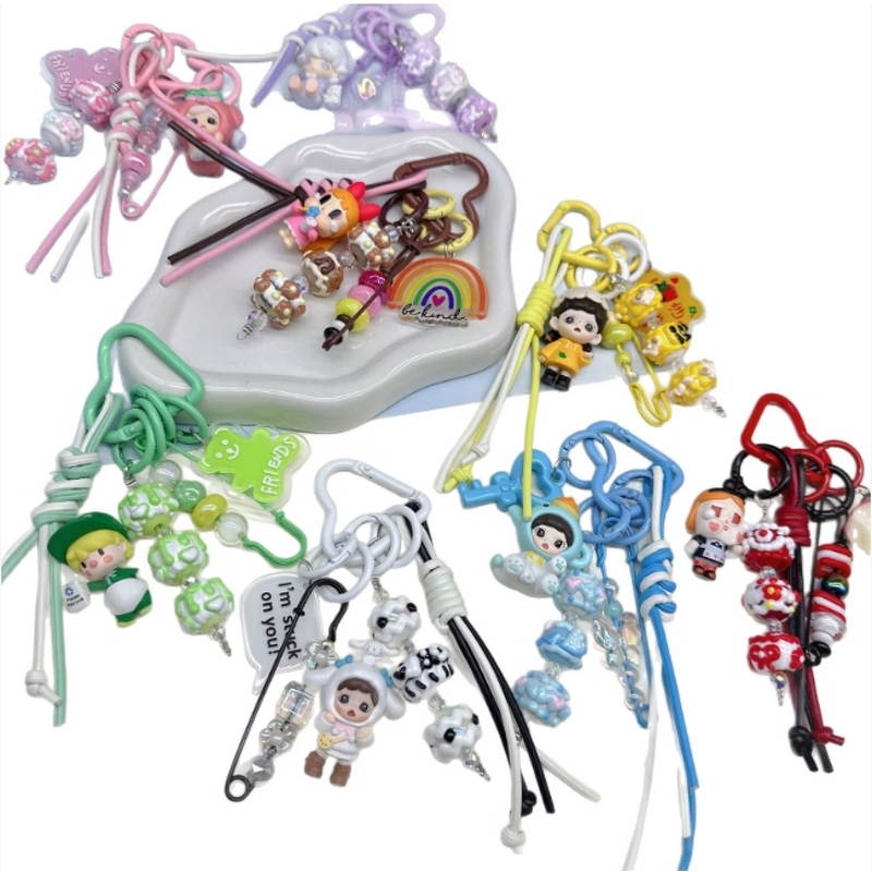 Keychain Supplier - Hand Drawn Doll Leather Rope Pendant Sweet