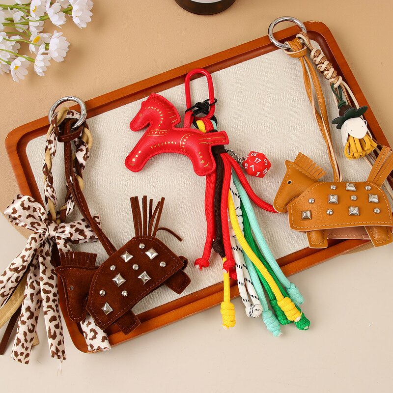 Keychain Supplier - Woven Rope PU Pony Keychain Leather Rivet