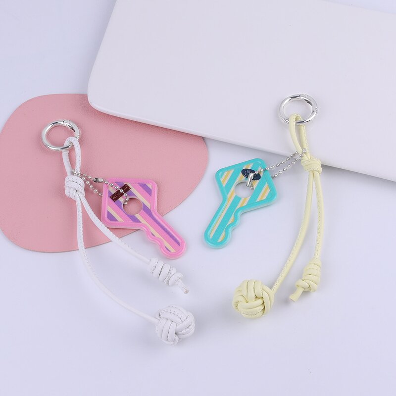 Keychain Supplier - Striped Key Keychain Woven Leather Rope Multi