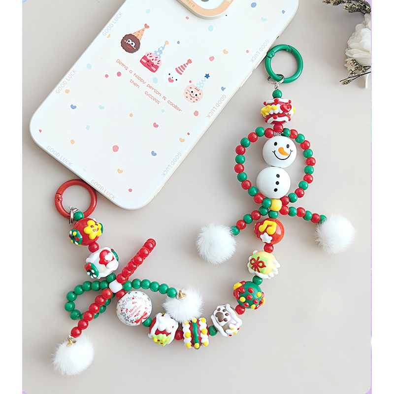 Phone Chain Manufacturer - Christmas Snowman Bead Pendant Lanyard