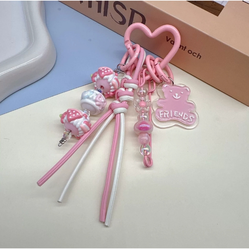 Keychain Supplier - Hand Drawn Doll Leather Rope Pendant Sweet