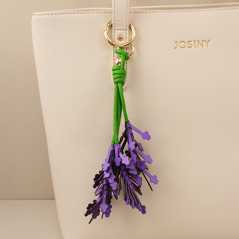 Keychain Factory - Leather Lavender Flower Tassel Keychain