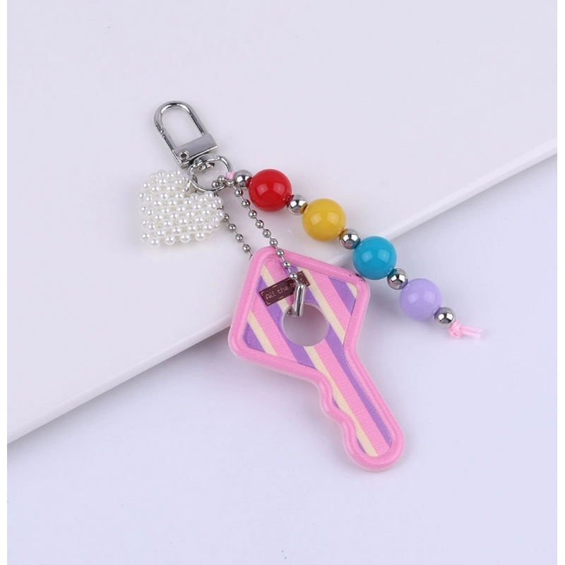 Keychain Factory - Key Shaped Pendant Pearl Heart Bead Creative