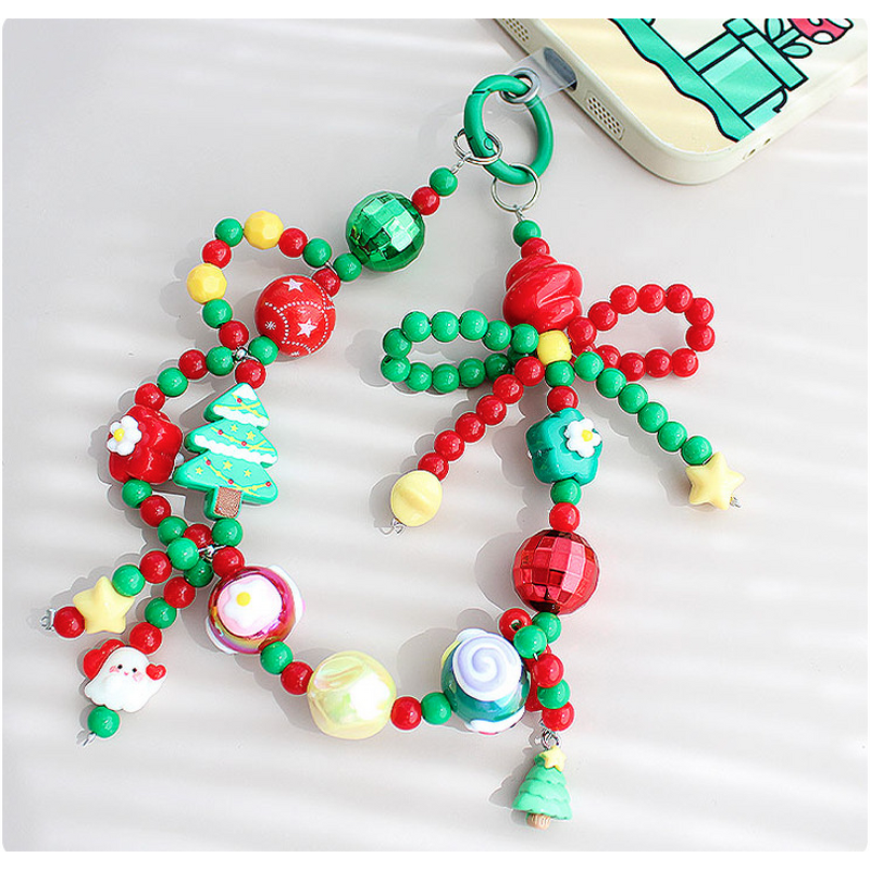 Phone Chain Supplier - Cartoon Rice Bead Bow Christmas Pendant
