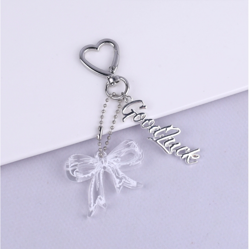 Keychain Factory - Black White Transparent Bow Heart Keychain