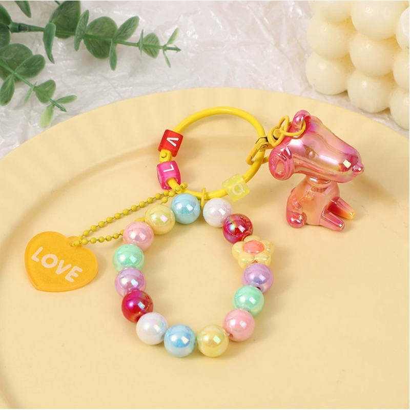 Keychain Supplier - Acrylic Small Dog Keychain Colorful Bead Bag