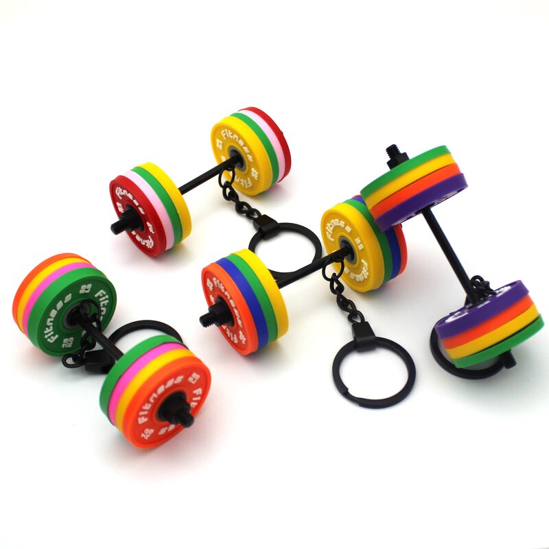 Keychain Supplier - 3D Rubber Dumbbell Keychain Detachable Design