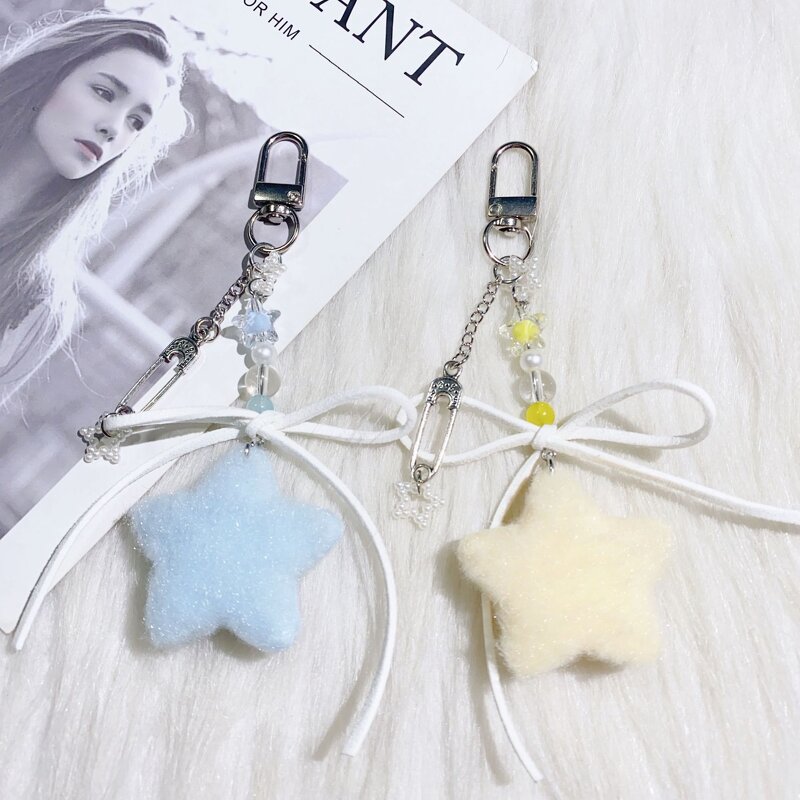Keychain Manufacturer - Furry Five Pointed Star Bow Creamy Keychain