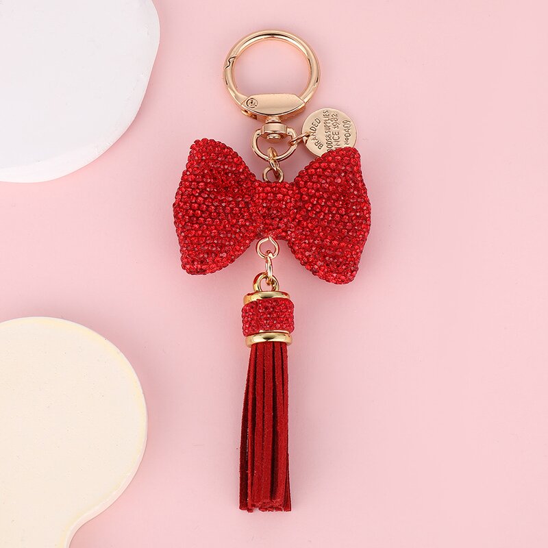 Keychain Manufacturer - Tassel Full Diamond Bow Car Keychain Tag