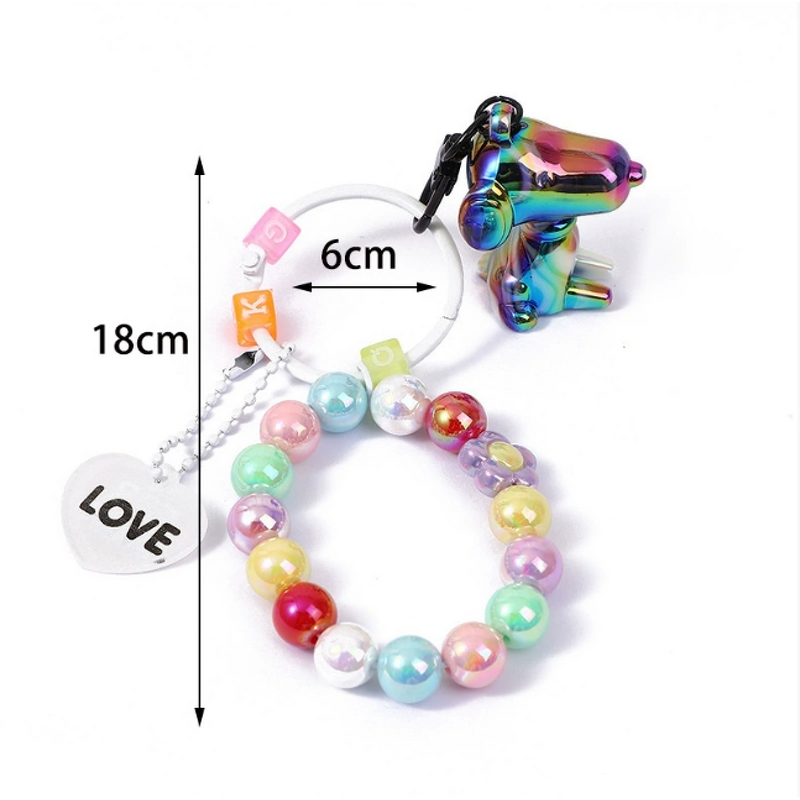Keychain Supplier - Acrylic Small Dog Keychain Colorful Bead Bag
