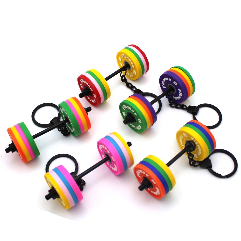 Keychain Supplier - 3D Rubber Dumbbell Keychain Detachable Design