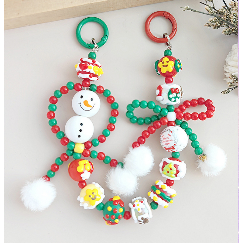 Phone Chain Manufacturer - Christmas Snowman Bead Pendant Lanyard