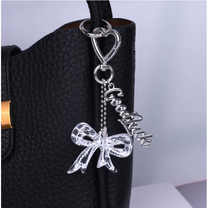 Keychain Factory - Black White Transparent Bow Heart Keychain