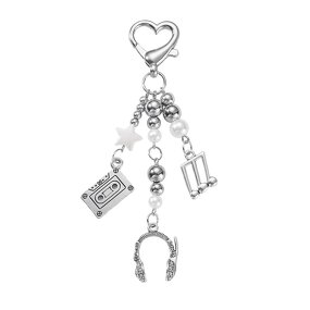 Keychain Factory - Music Festival Pearl Openwork Heart Star Keychain