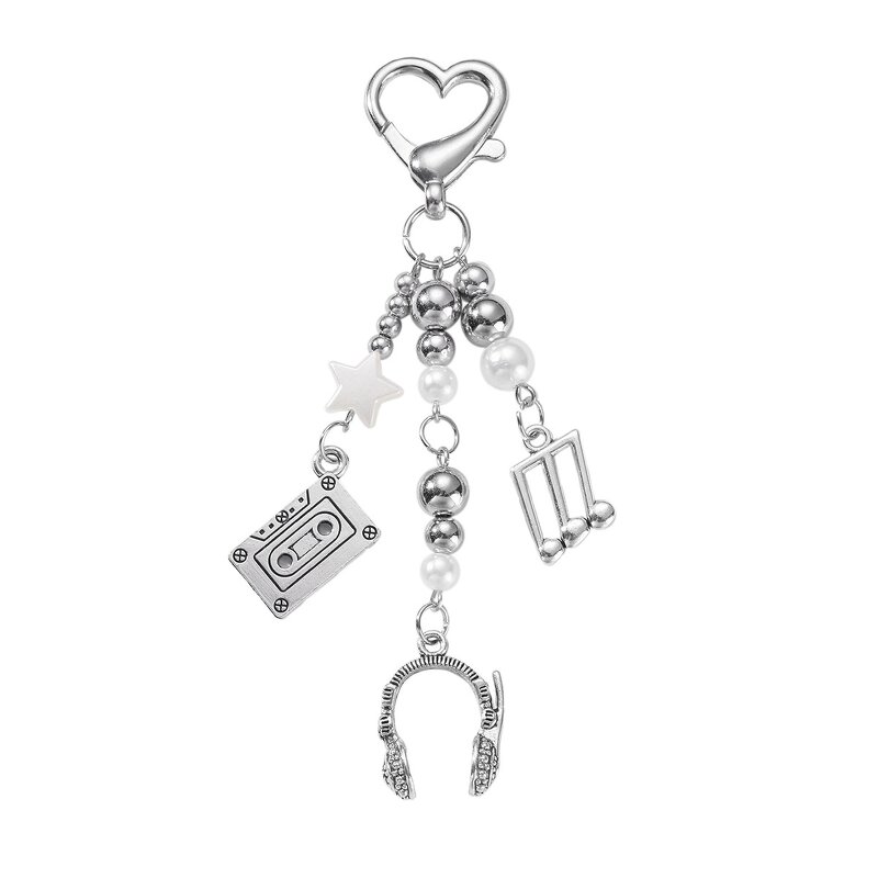 Keychain Factory - Music Festival Pearl Openwork Heart Star Keychain