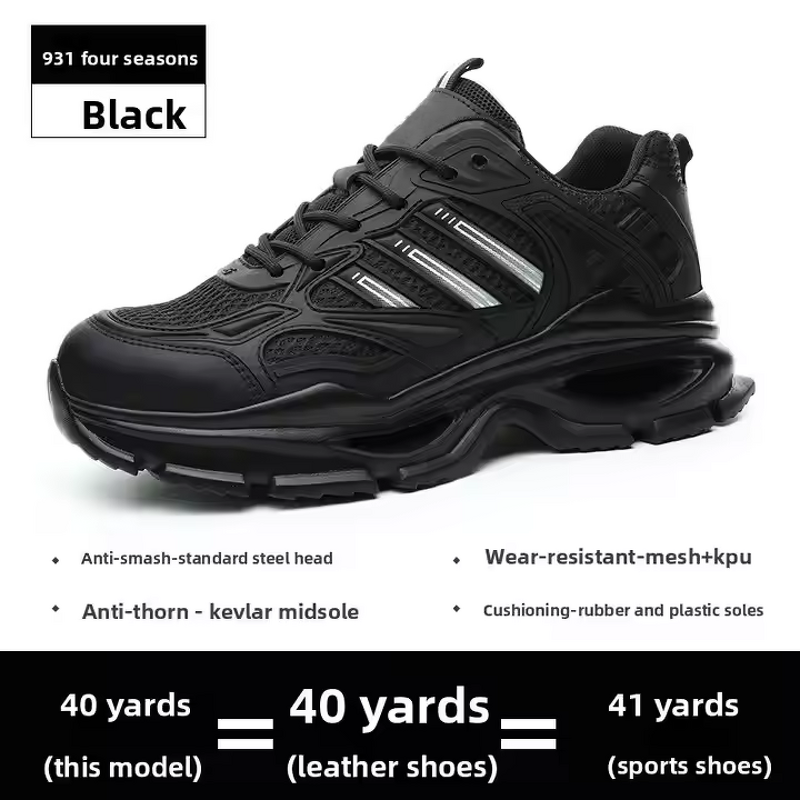 Safety Shoes Supplier - Summer Black Mesh KPU Steel Toe Popcorn Sole