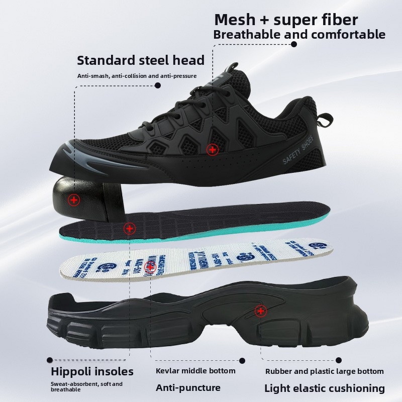 Safety Shoes Factory - Summer Black Microfiber KPU Mesh Steel Toe