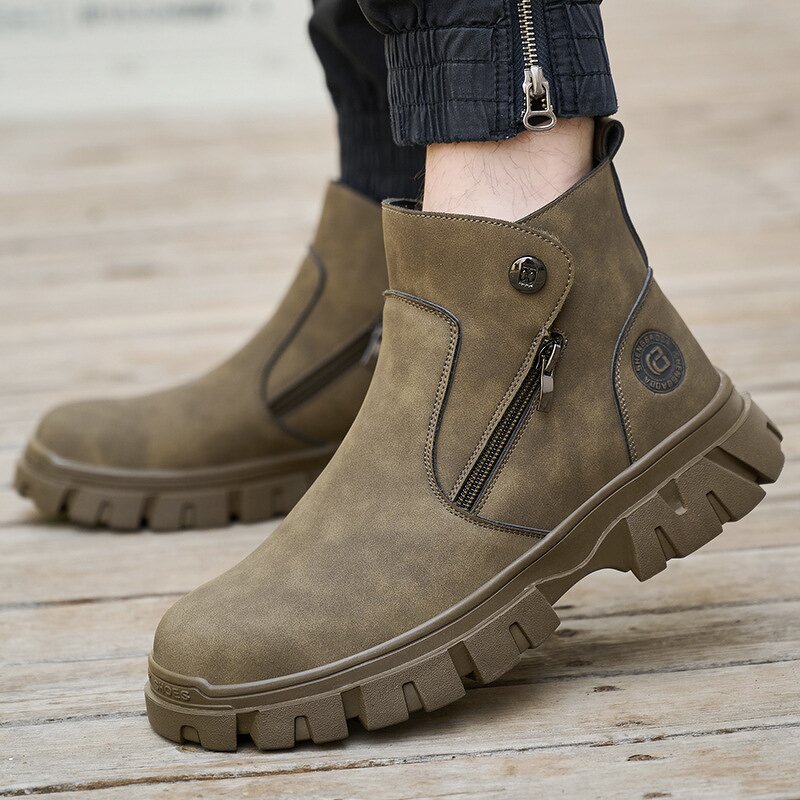 Work Boots Supplier - Men's Microfiber Leather Steel Toe Zipper