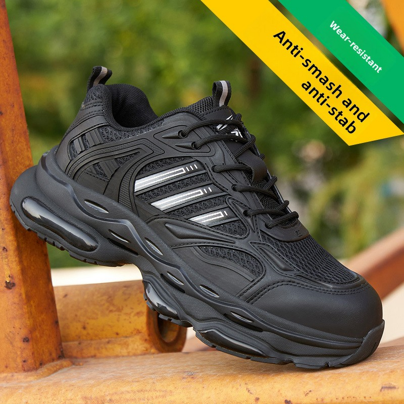 Safety Shoes Supplier - Summer Black Mesh KPU Steel Toe Popcorn Sole