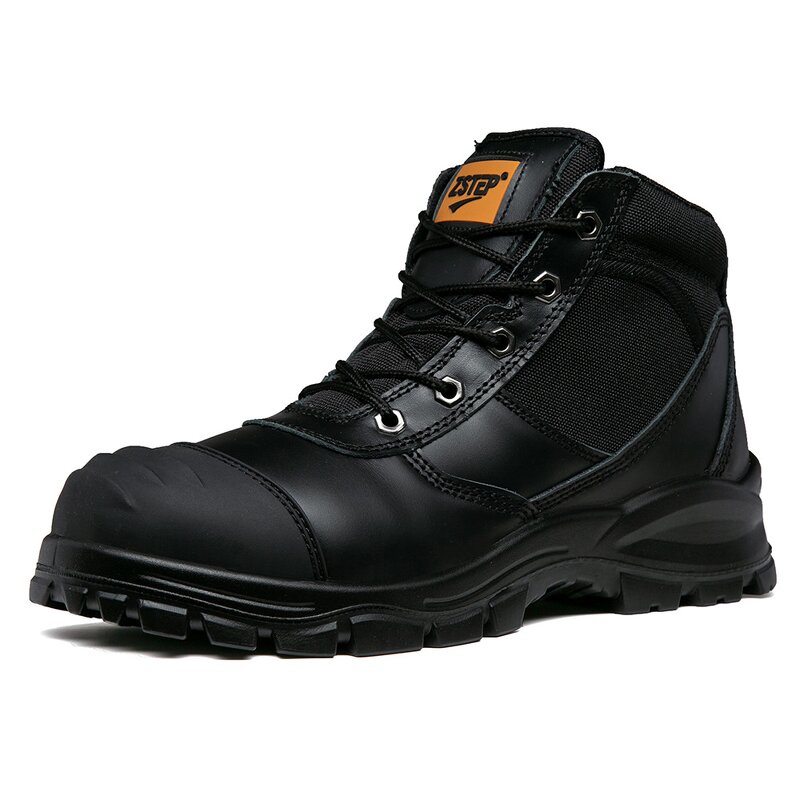 Safety Shoes Manufacturer - Black Cowhide Steel Toe Zipper PU Sole