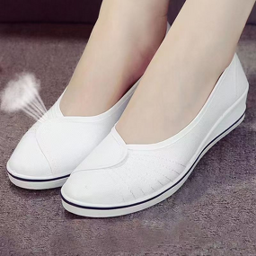 Nurse Shoes Manufacturer - Women's White Beef Tendon Sole Wedge Heel