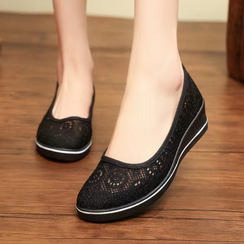 Nurse Shoes Manufacturer - Women's White Beef Tendon Sole Wedge Heel