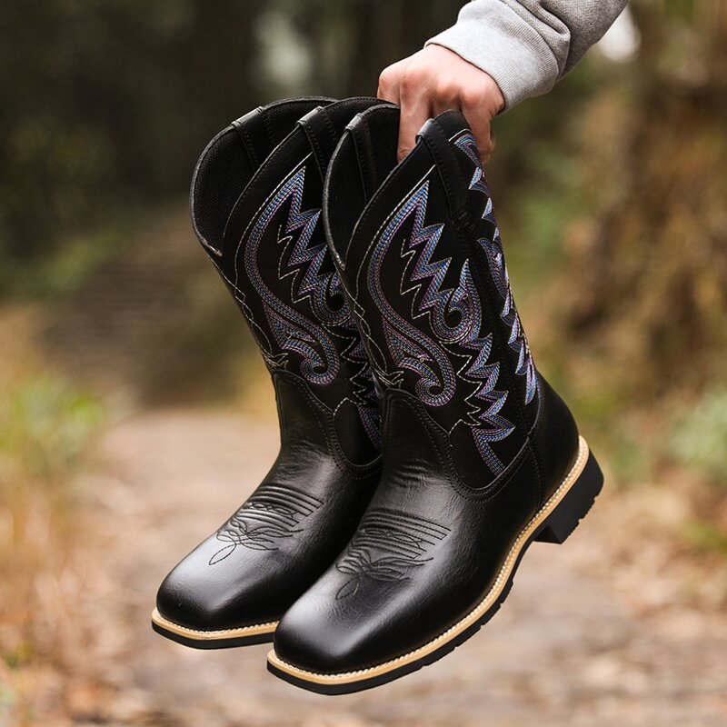 Cowboy Boots Supplier - Winter Western PU Leather Square Toe