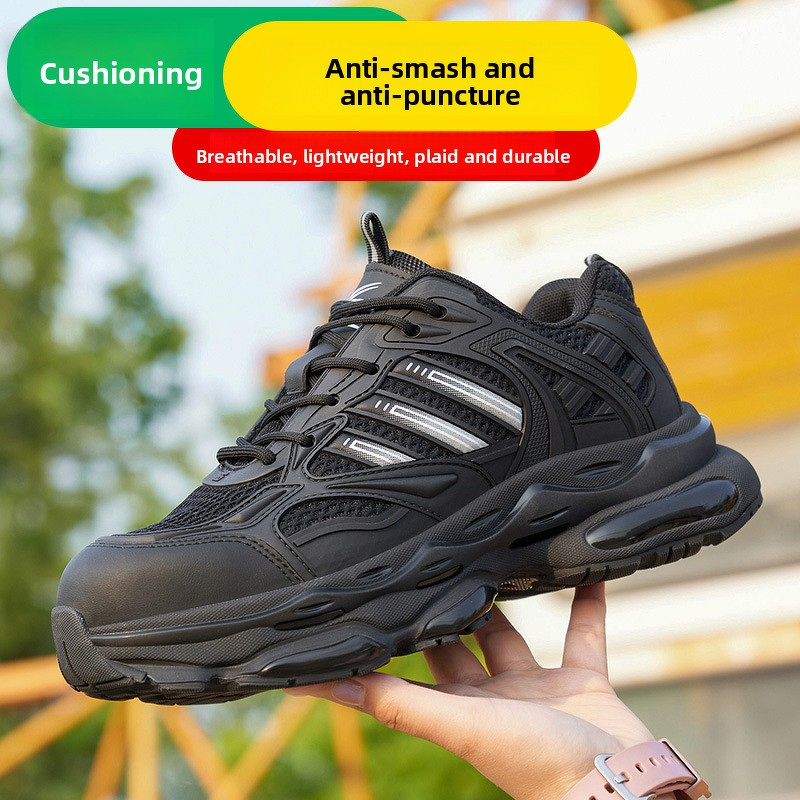 Safety Shoes Supplier - Summer Black Mesh KPU Steel Toe Popcorn Sole