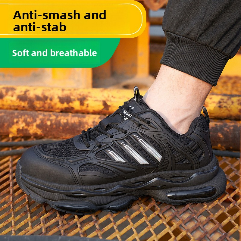 Safety Shoes Supplier - Summer Black Mesh KPU Steel Toe Popcorn Sole