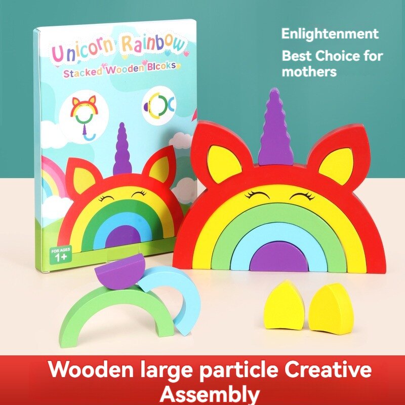 Wooden Toys Factory - OEM Unicorn Rainbow Stacking Toy