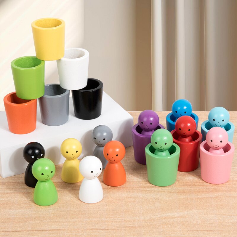 Wooden Toys Factory - OEM Rainbow Color Sorting Cup Doll