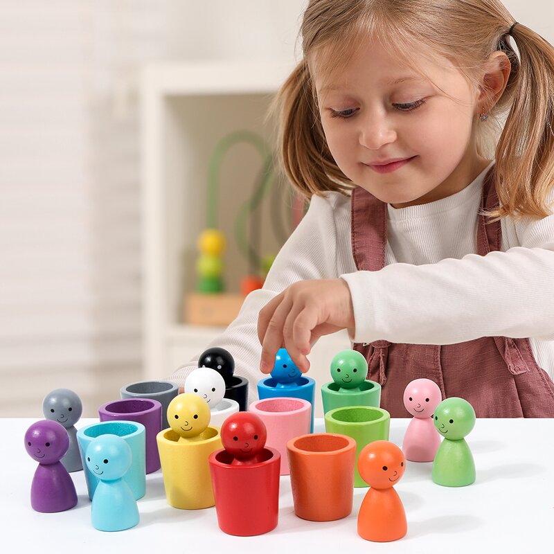 Wooden Toys Factory - OEM Rainbow Color Sorting Cup Doll