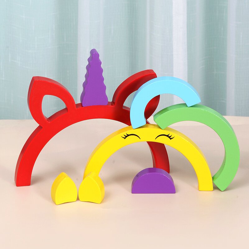 Wooden Toys Factory - OEM Unicorn Rainbow Stacking Toy